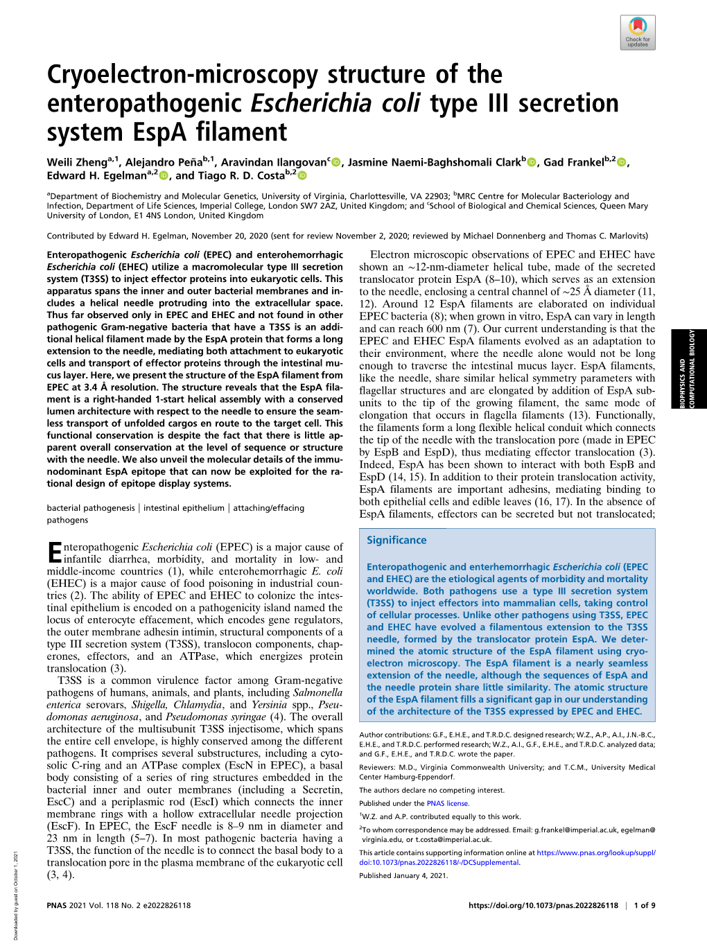 Cryoelectron-Microscopy Structure of the Enteropathogenic Escherichia Coli Type III Secretion System Espa Filament