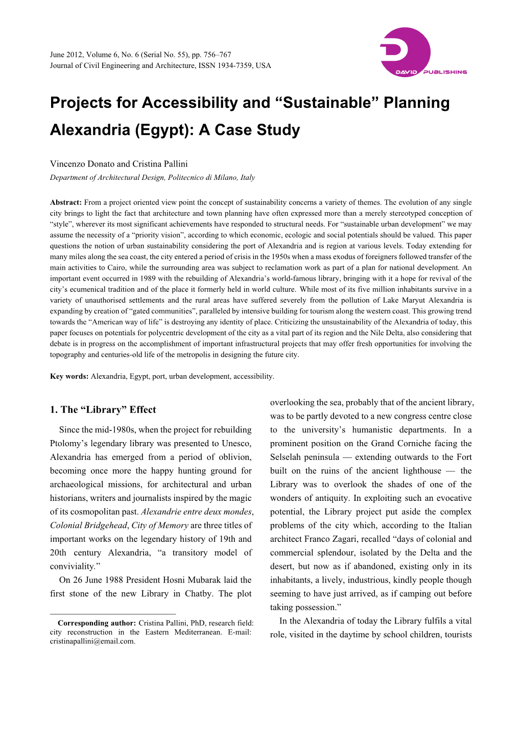 Projects for Accessibility and “Sustainable” Planning Alexandria (Egypt): a Case Study