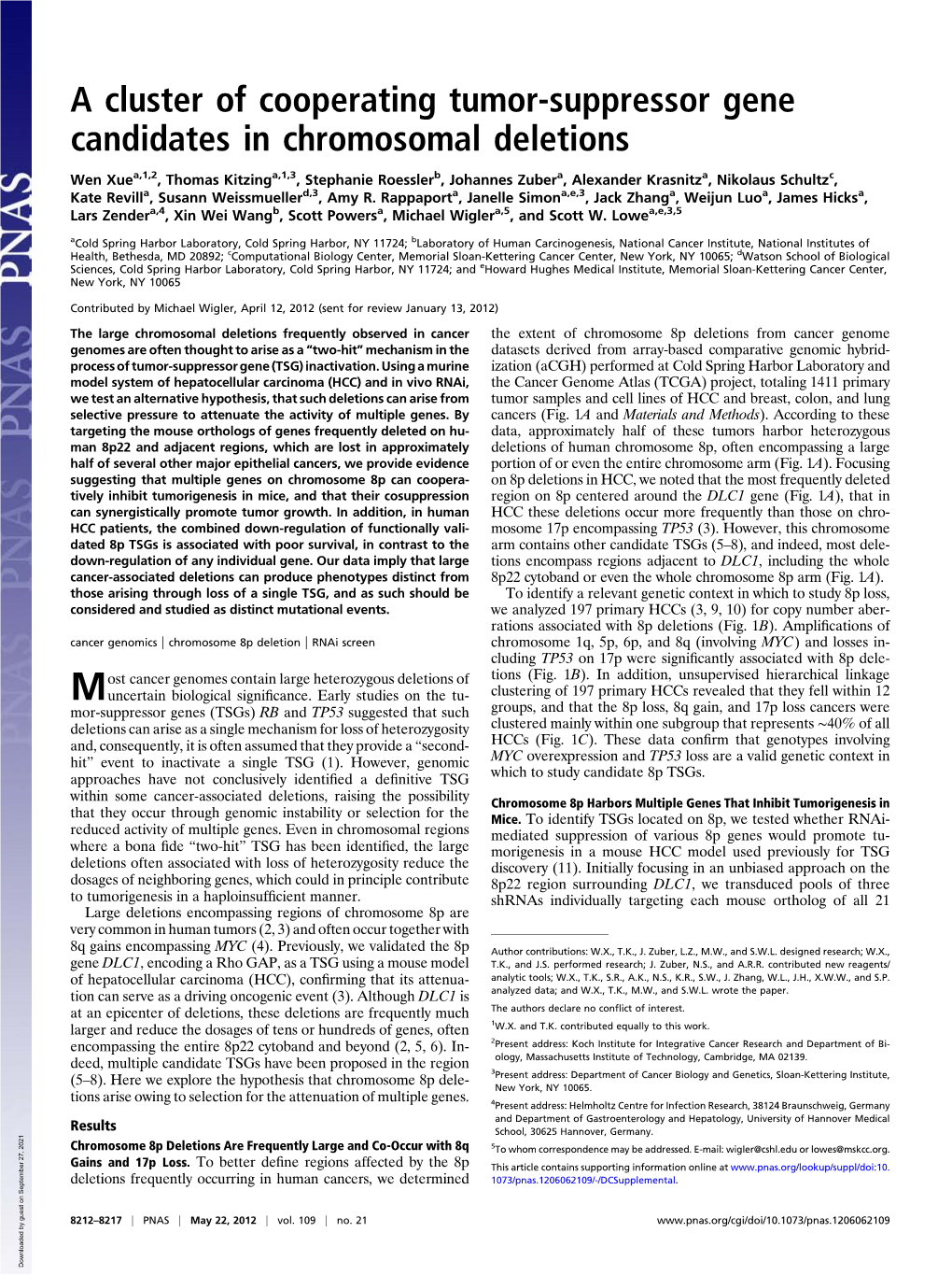 A Cluster of Cooperating Tumor-Suppressor Gene Candidates in Chromosomal Deletions