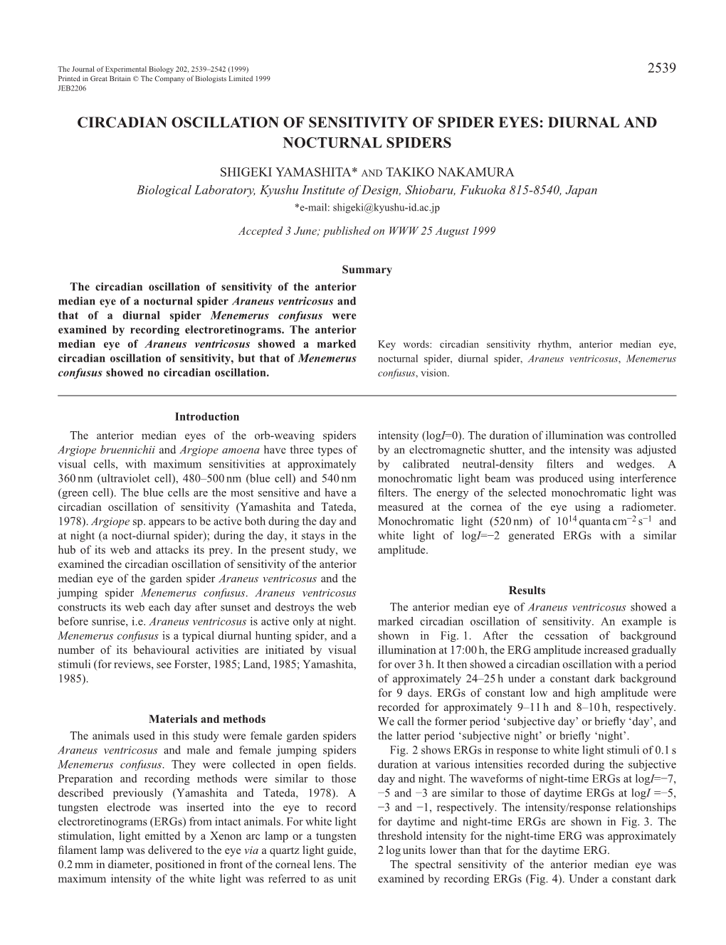 Circadian Sensitivity Oscillation of Spider Eyes 2541