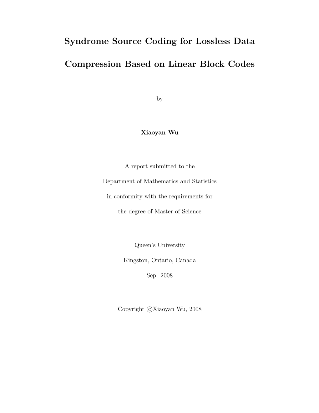 Syndrome Source Coding for Lossless Data Compression Based On