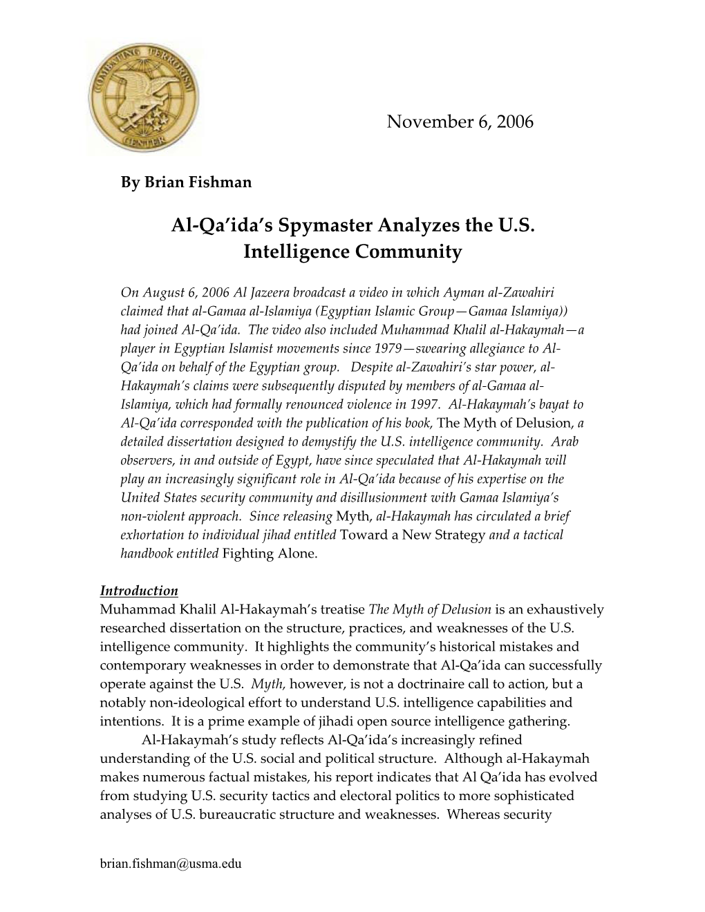 Al-Qa`Ida's Spymaster Analyzes U.S. Intelligence