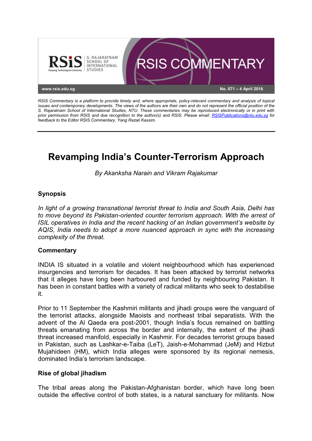 Revamping India's Counter-Terrorism Approach