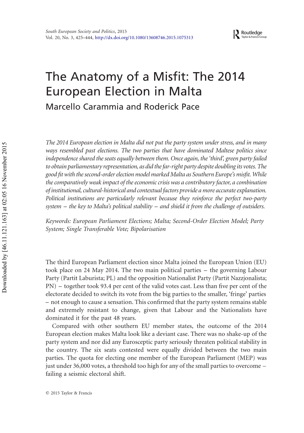 The Anatomy of a Misfit: the 2014 European Election in Malta