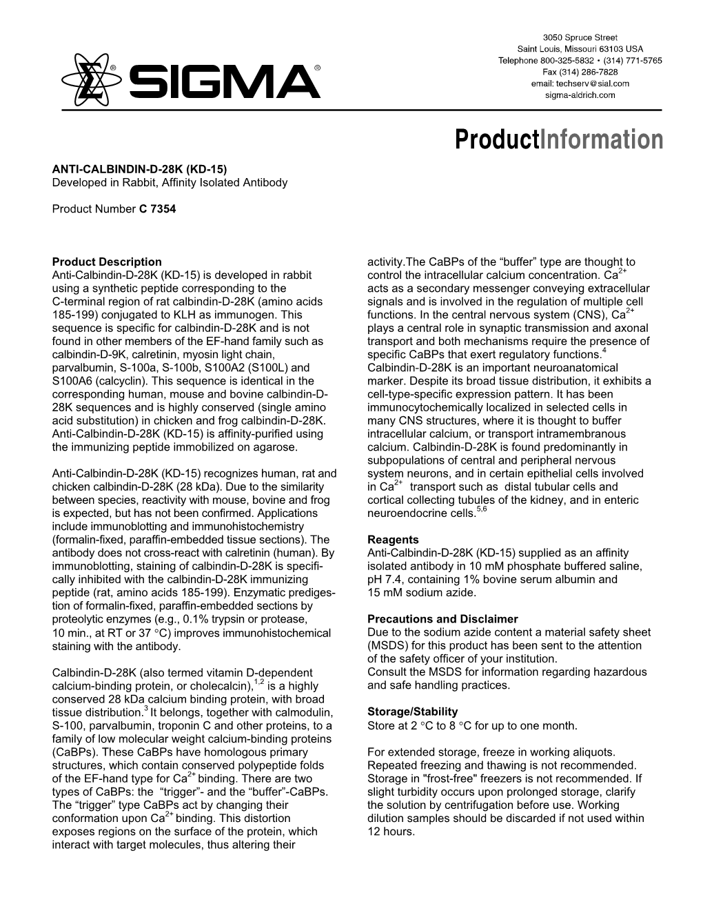Anti-Calbindin-D -28K (KD-15) Antibody Produced in Rabbit (C7354)