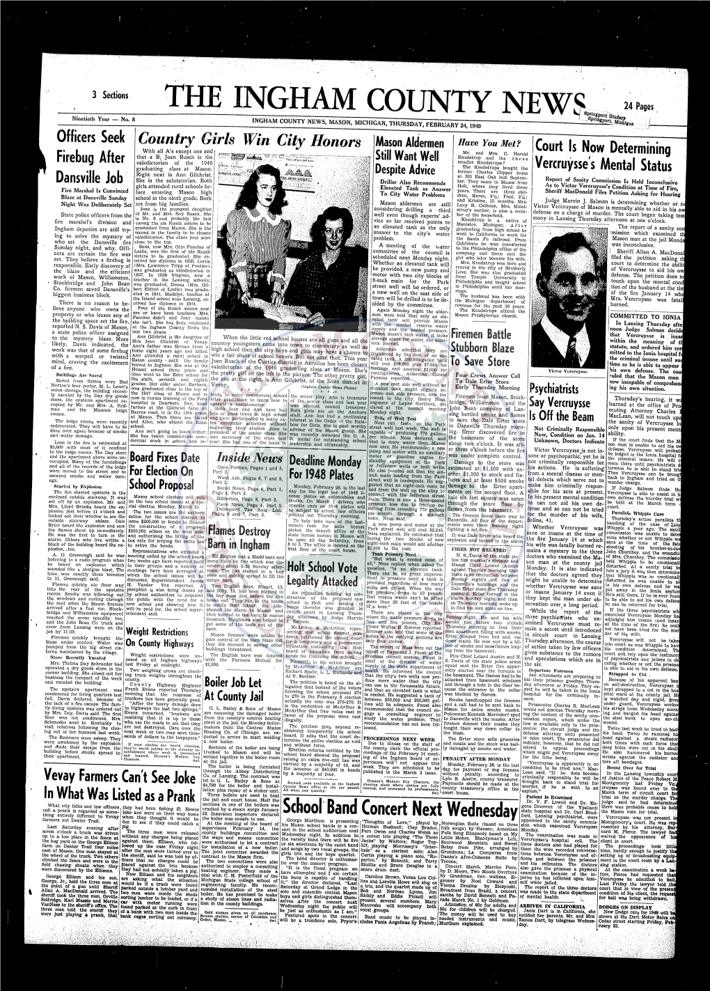 THE INGHAM COUNTY NEW~'J''""'."''D-.24 INGHAM COUNTY NEWS, MASON, MICHIGAN, THURSDAY, FEBRUARY' 24, 1949 -