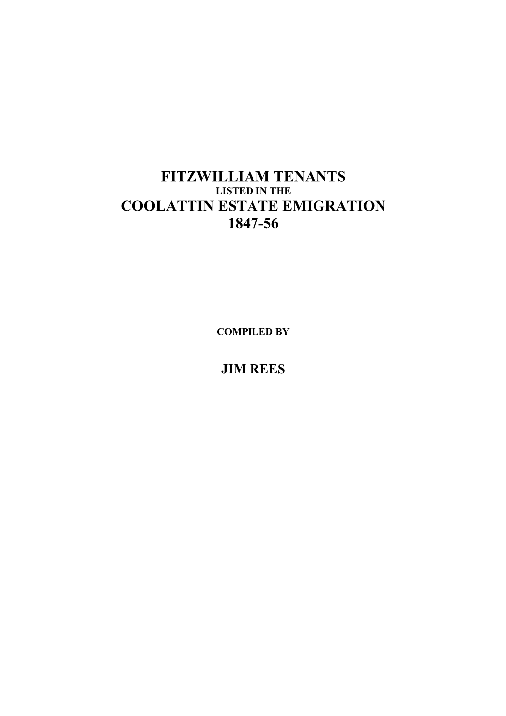 Fitzwilliam Tenants Coolattin Estate Emigration 1847-56