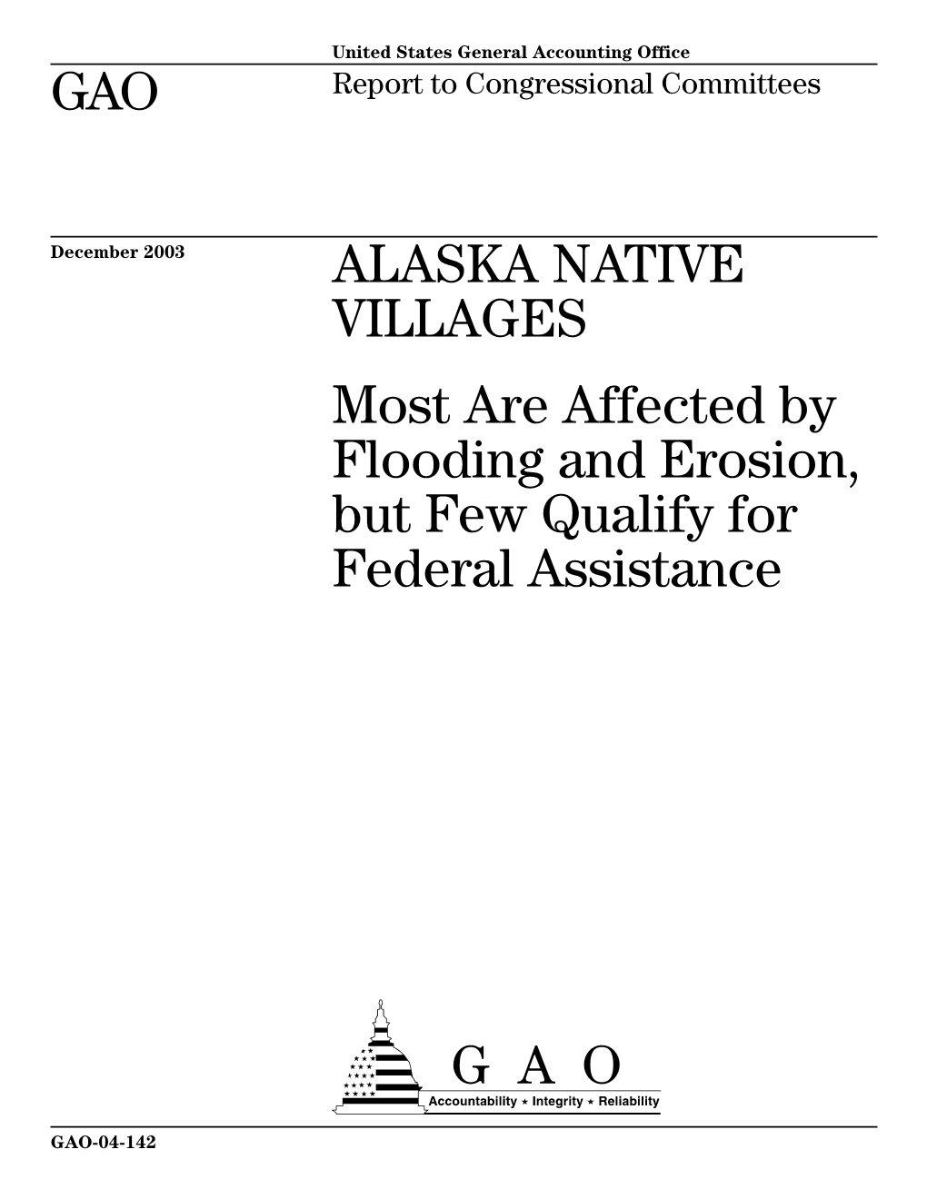 GAO-04-142 Alaska Native Villages: Most Are Affected by Flooding And