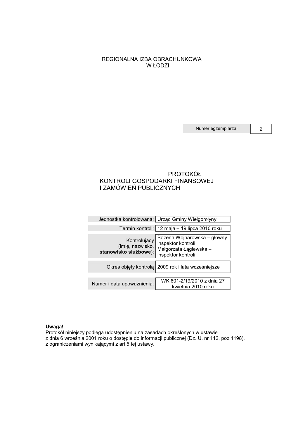 Protokół Kontroli Gospodarki Finansowej I Zamówie Ń Publicznych