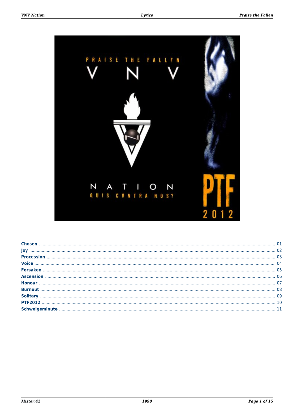 VNV Nation Lyrics Praise the Fallen