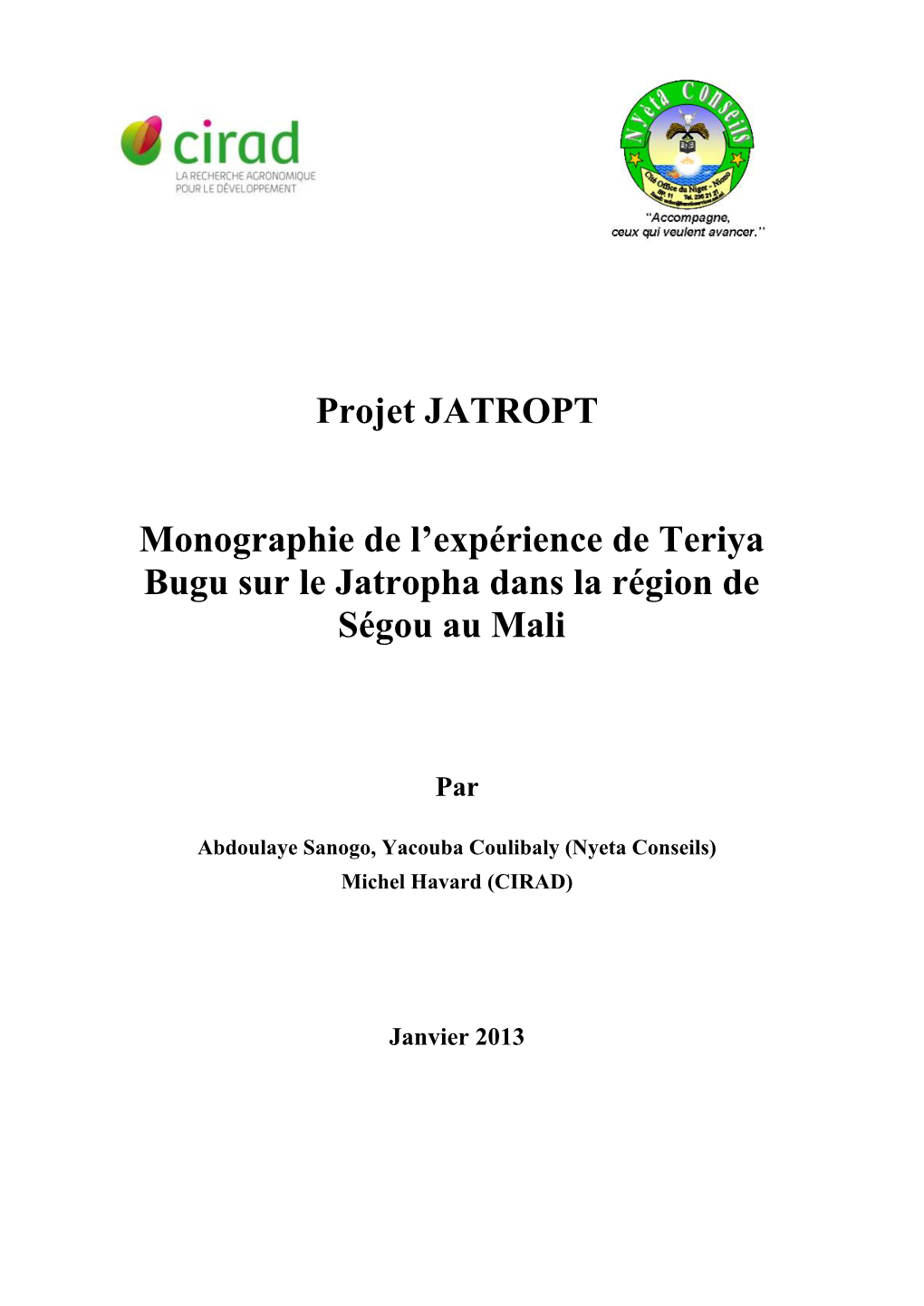 Projet JATROPT Monographie De L'expérience De Teriya Bugu Sur Le