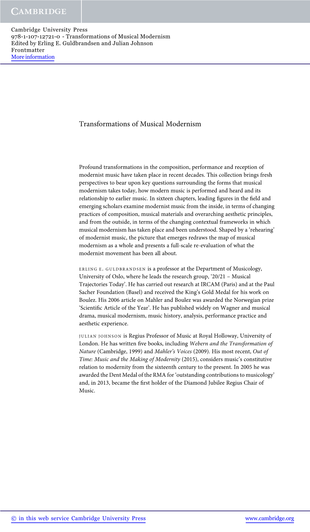 Transformations of Musical Modernism Edited by Erling E