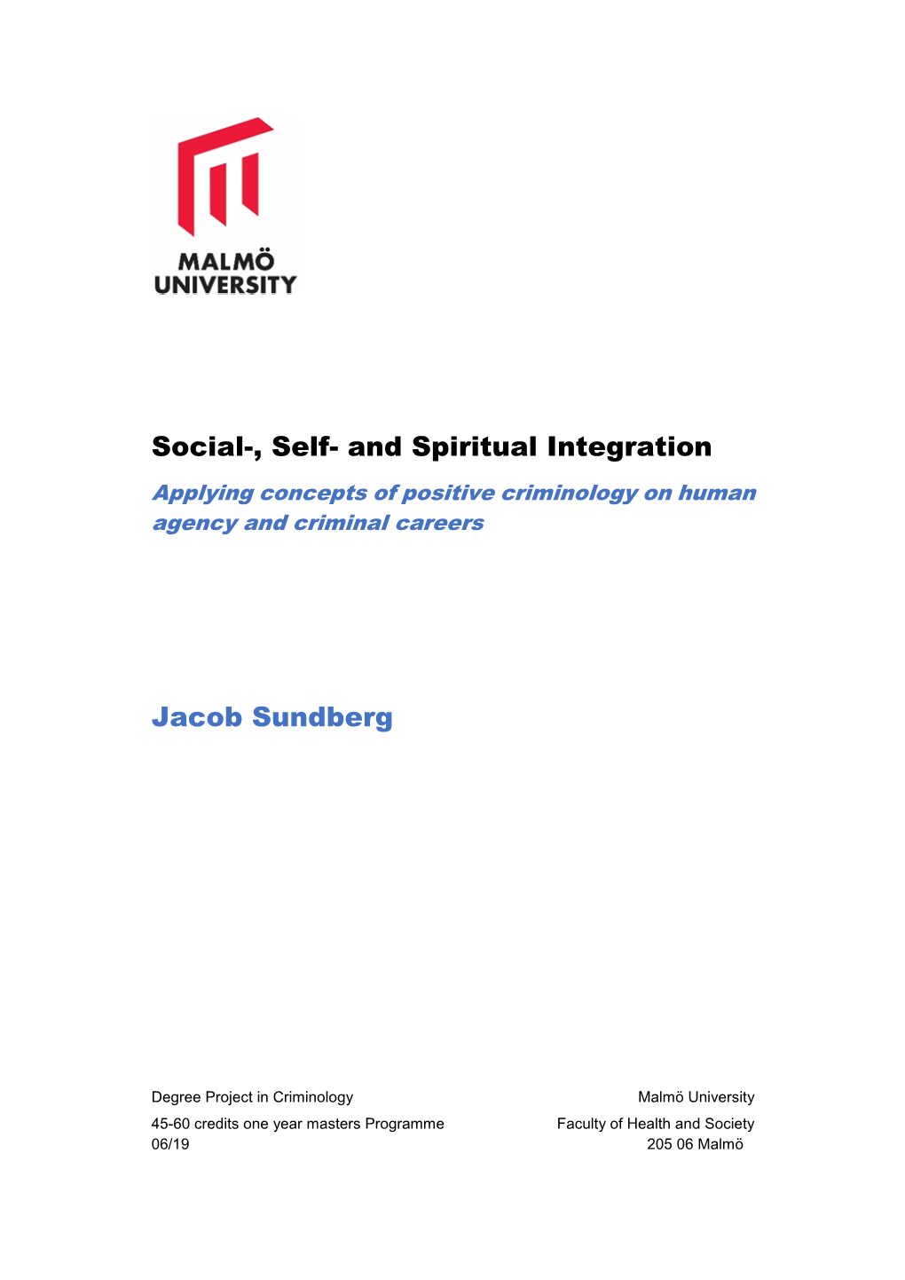 And Spiritual Integration Jacob Sundberg