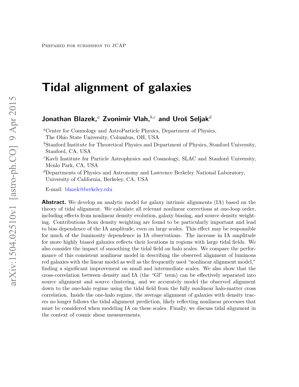 Tidal Alignment of Galaxies