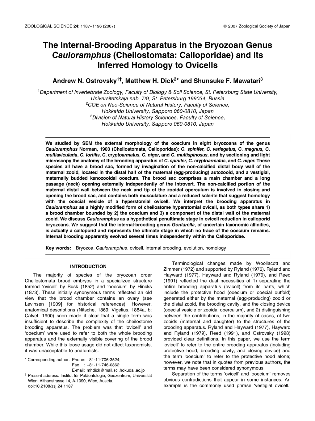 Cheilostomata: Calloporidae) and Its Inferred Homology to Ovicells