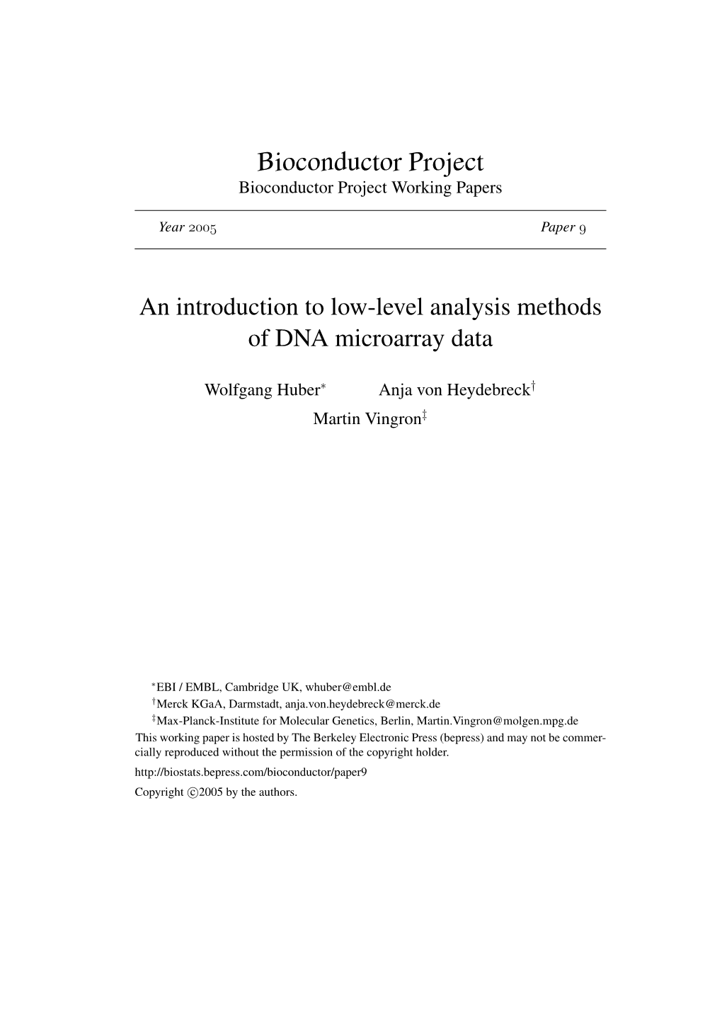 An Introduction to Low-Level Analysis Methods of DNA Microarray Data