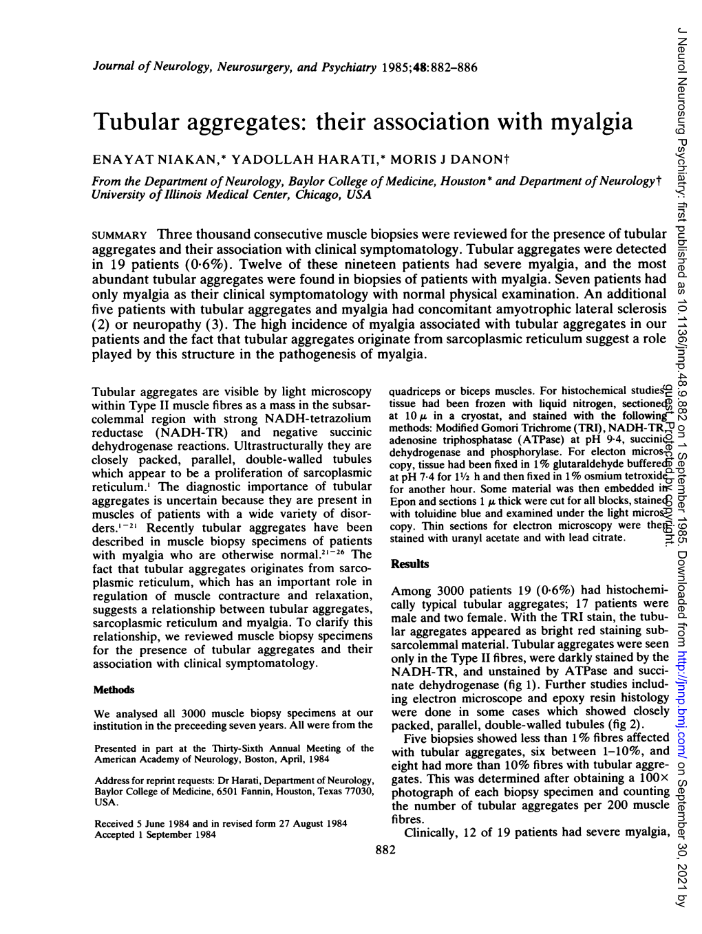 Tubular Aggregates: Their Association with Myalgia