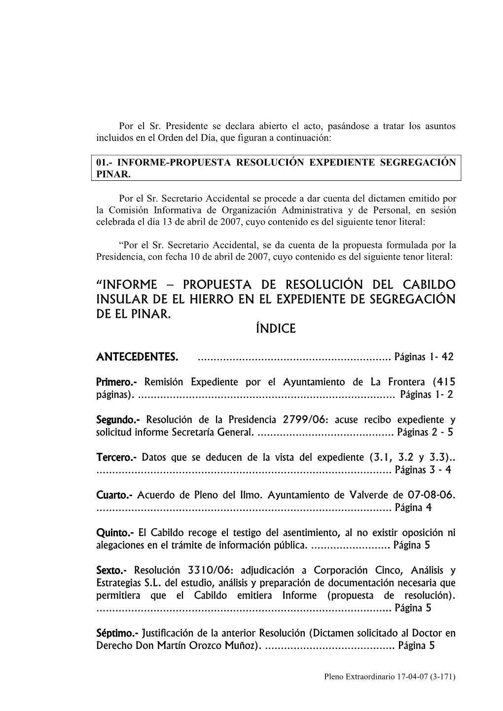 Informe – Propuesta De Resolución Del Cabildo Insular De El Hierro En El Expediente De Segregación De El Pinar