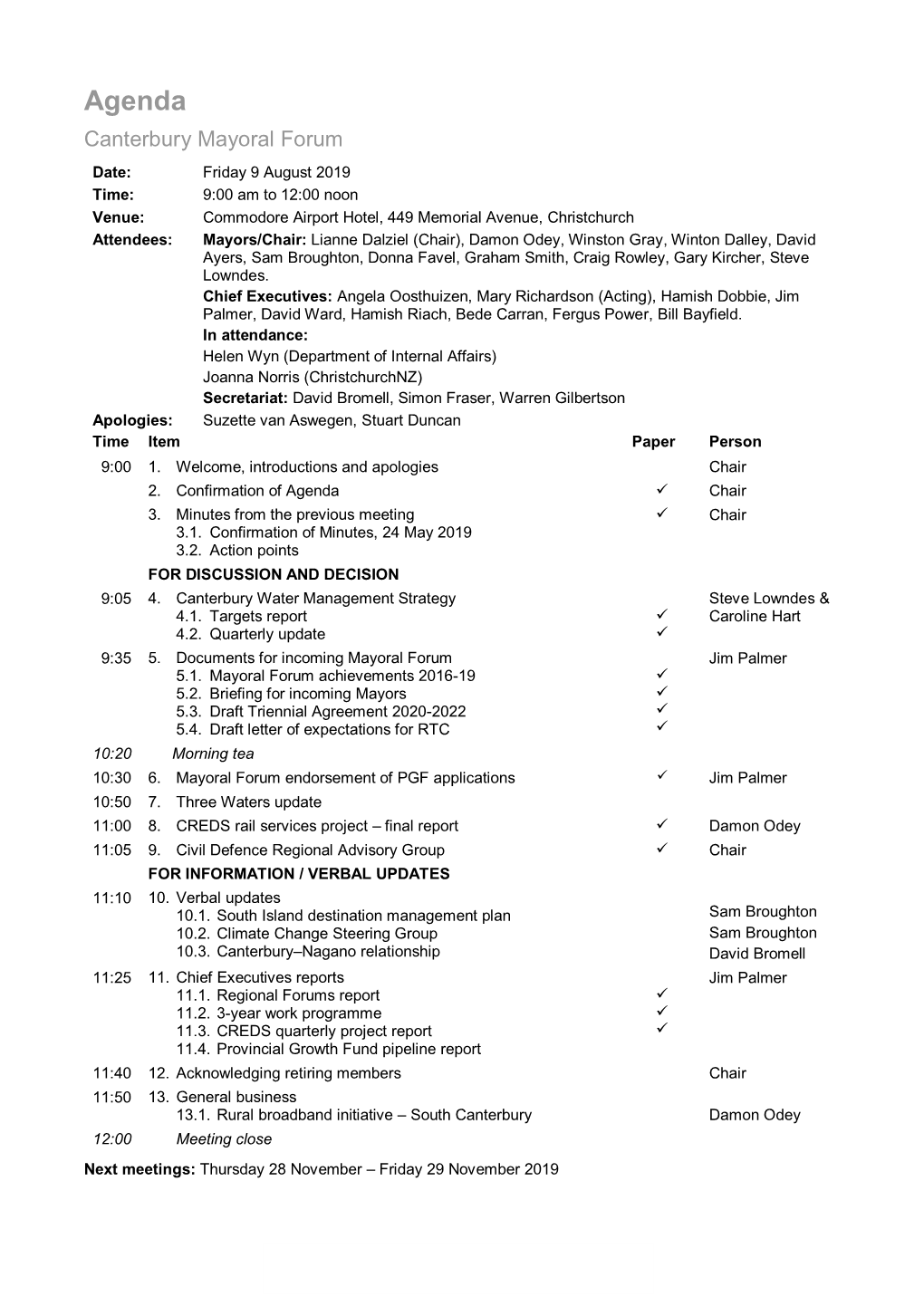 Mayoral Forum Agenda Aug 2019