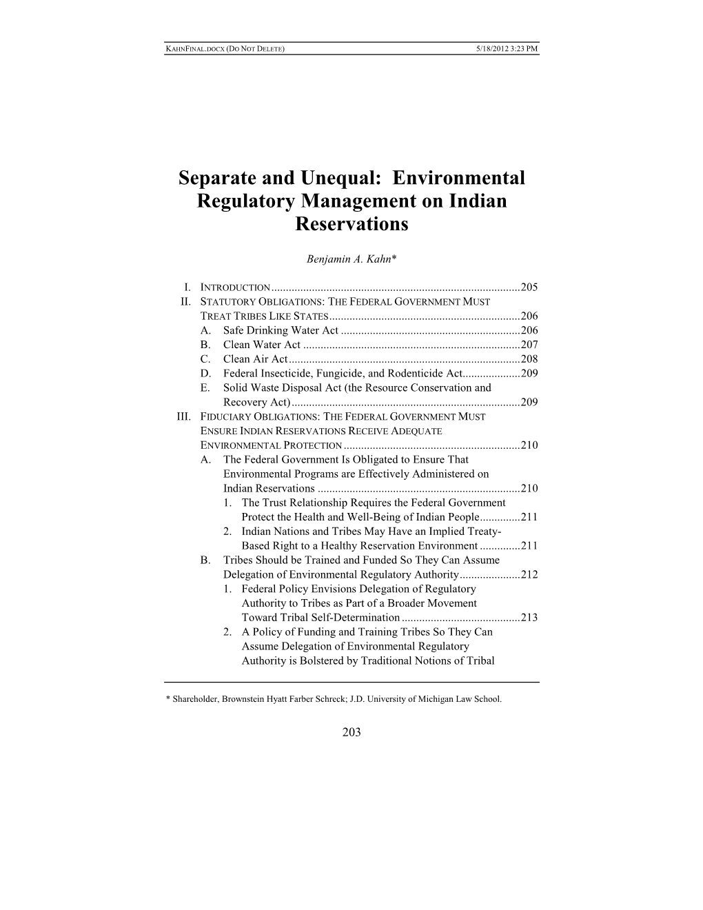 Environmental Regulatory Management on Indian Reservations