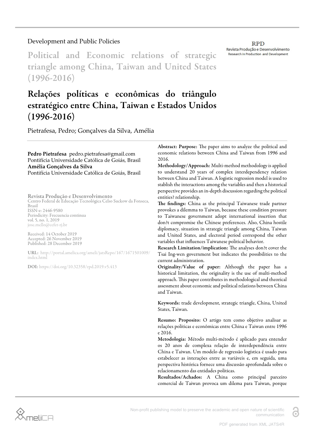 Political and Economic Relations of Strategic Triangle Among