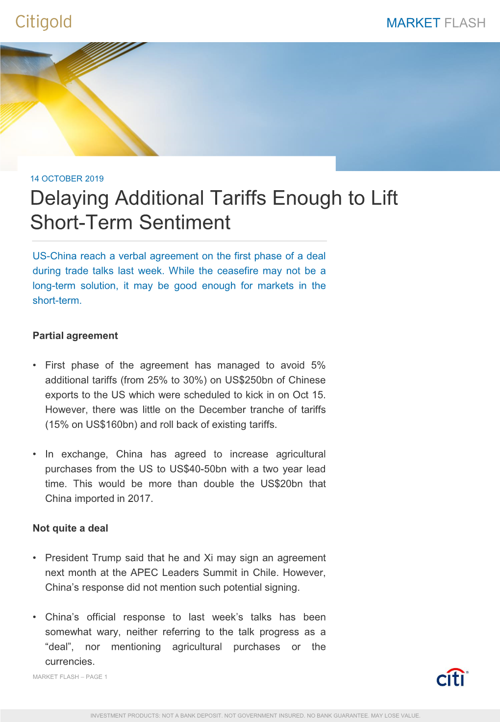 Delaying Additional Tariffs Enough to Lift Short-Term Sentiment