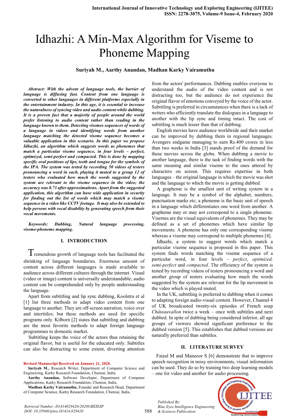 A Min-Max Algorithm for Viseme to Phoneme Mapping