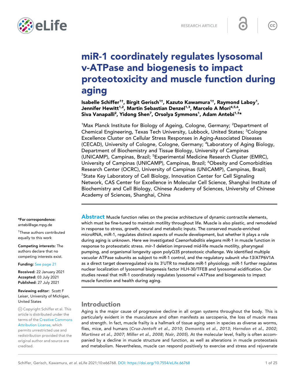 Mir-1 Coordinately Regulates Lysosomal V-Atpase and Biogenesis to Impact Proteotoxicity and Muscle Function During Aging