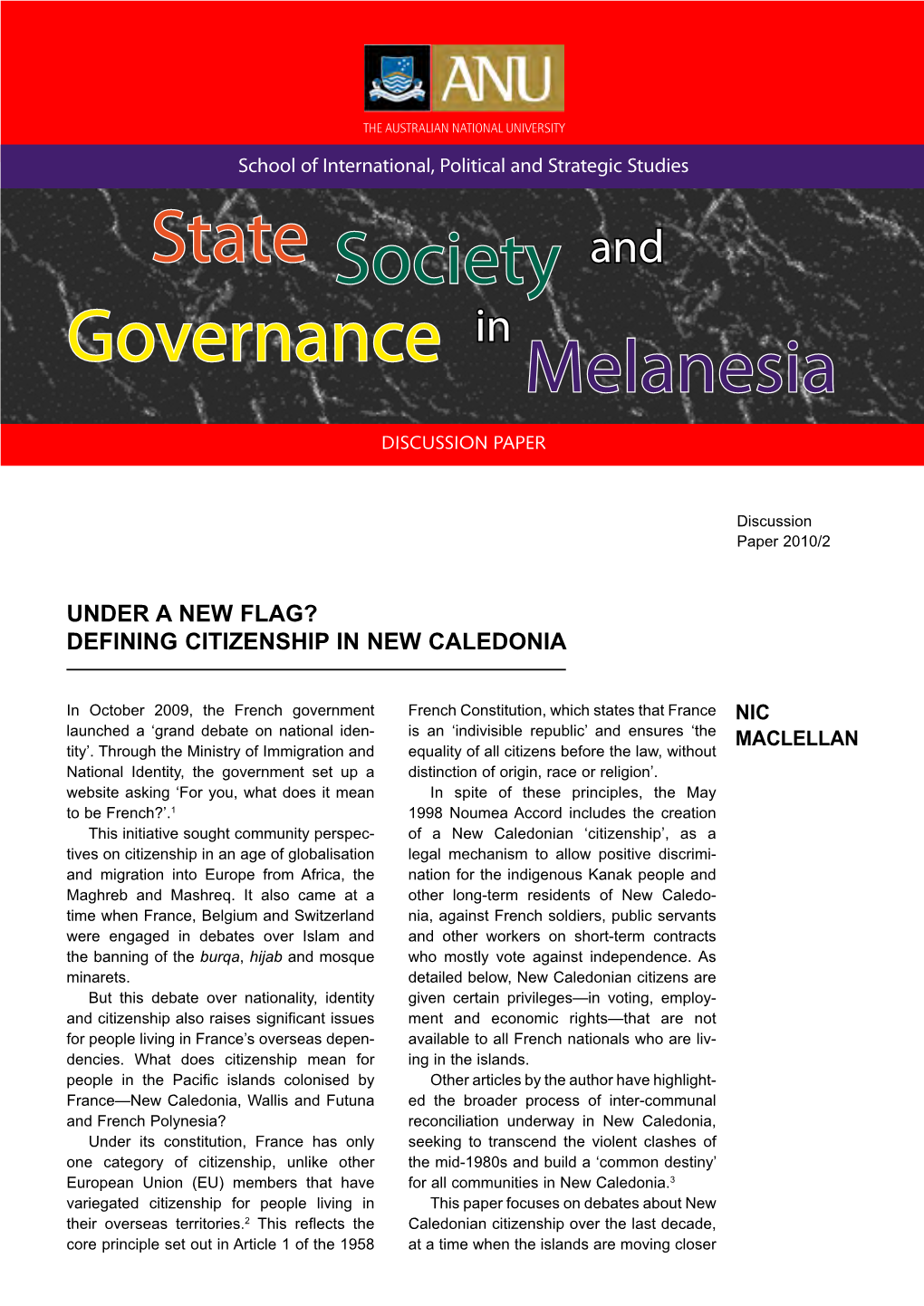 State Society and Governance in Melanesia