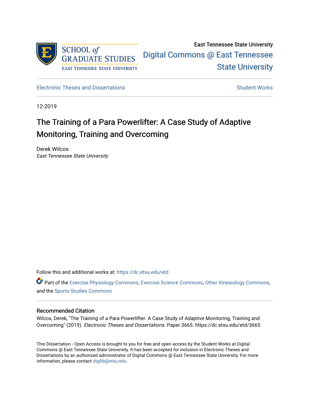 The Training of a Para Powerlifter: a Case Study of Adaptive Monitoring, Training and Overcoming