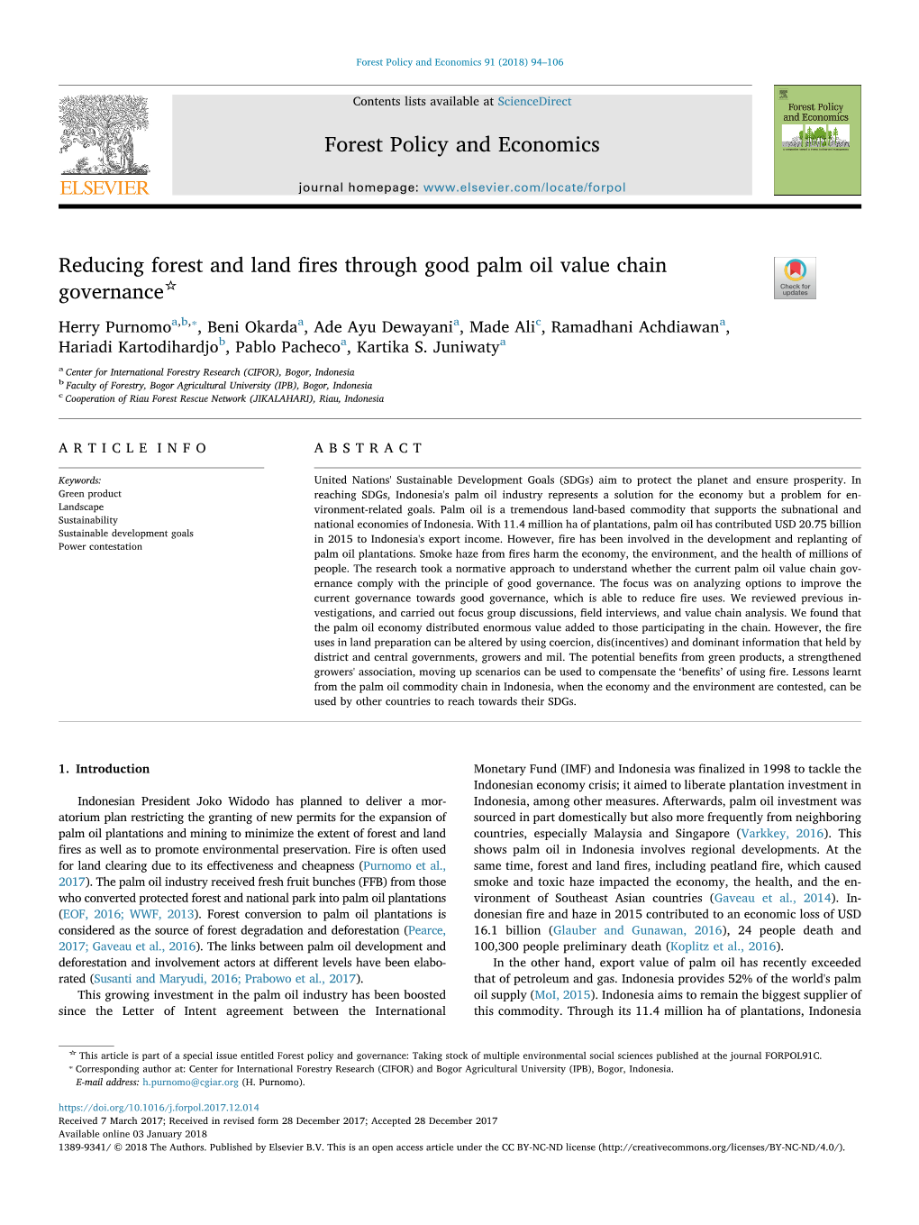 Reducing Forest and Land Fires Through Good Palm Oil Value Chain