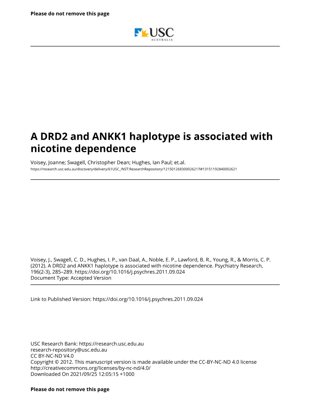 A DRD2 and ANKK1 Haplotype Is Associated with Nicotine Dependence