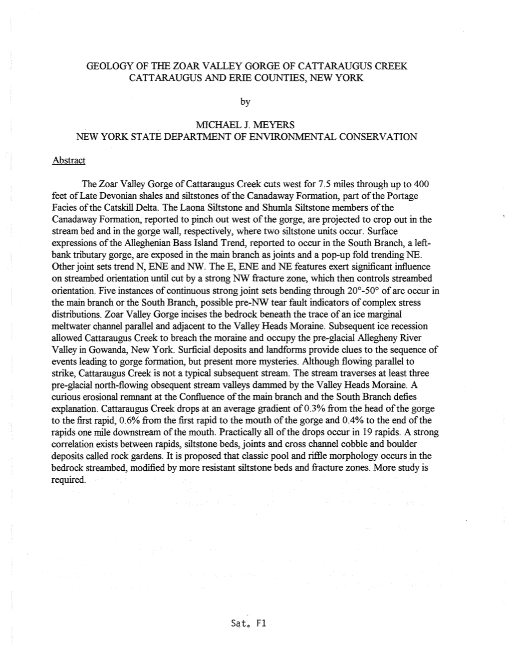 Geology of the Zoar Valley Gorge of Cattaraugus Creek Cattaraugus and Erie Counties, New York