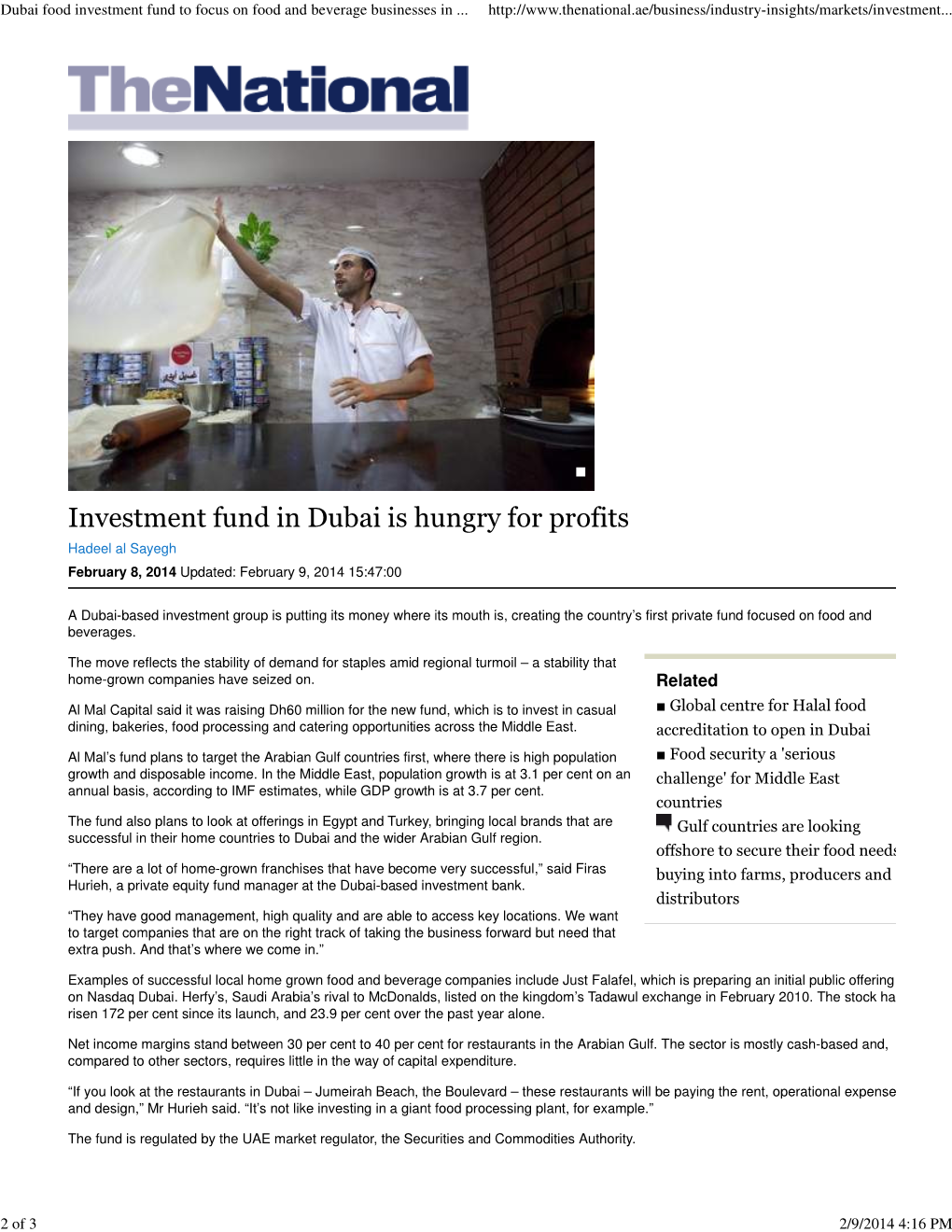 Dubai Food Investment Fund to Focus on Food and Beverage Businesses in
