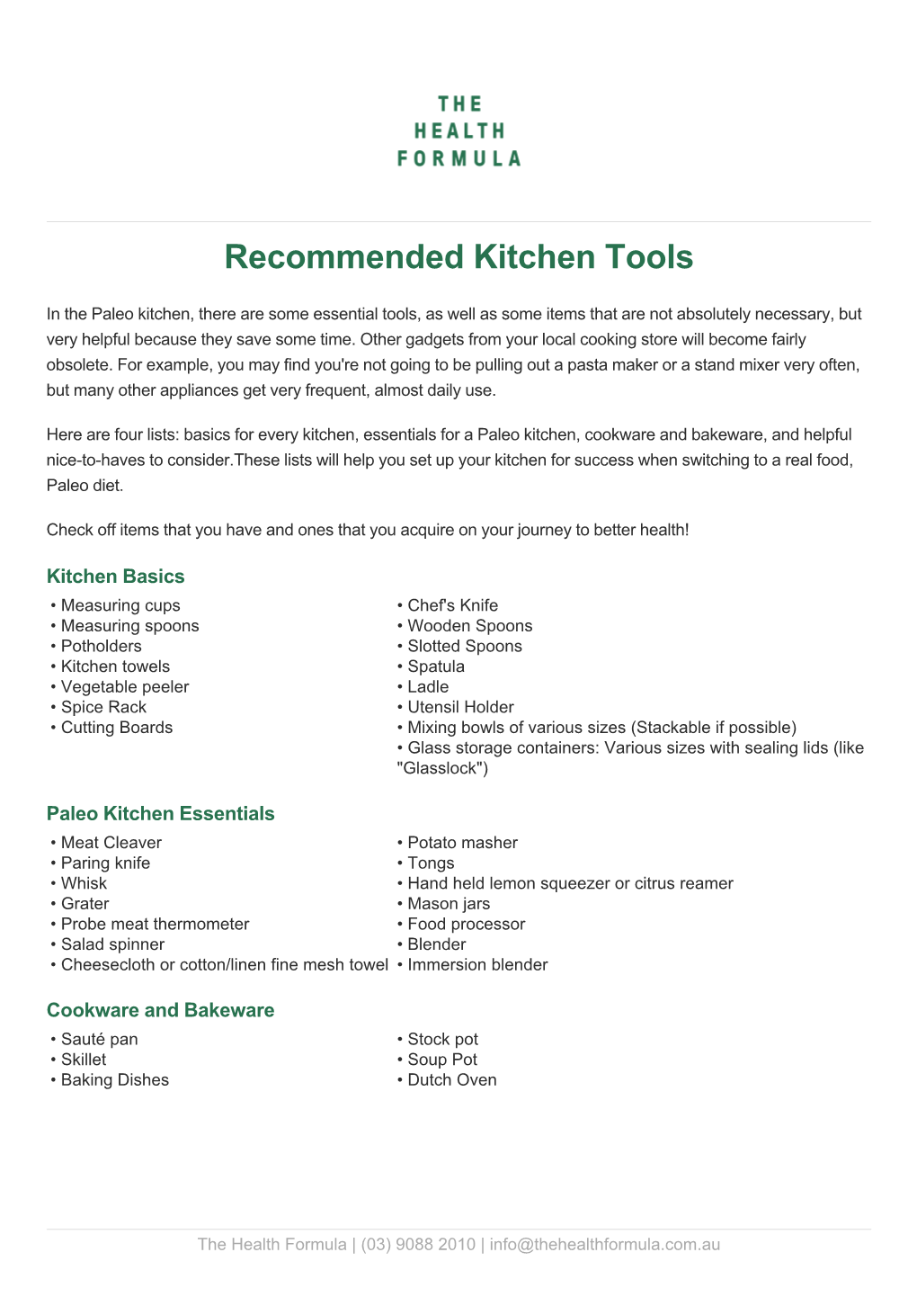 Recommended Kitchen Tools