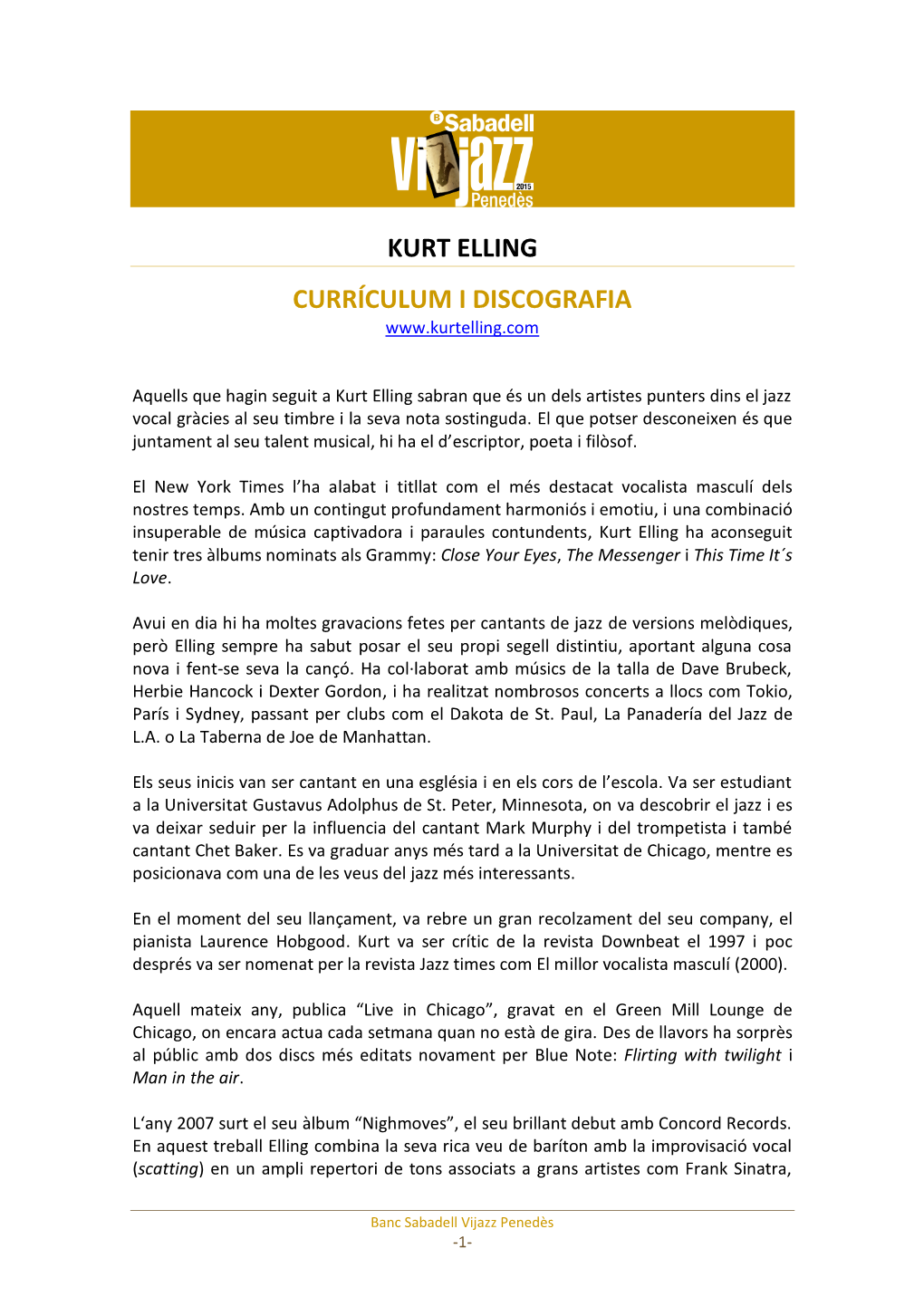 Kurt Elling Currículum I Discografia