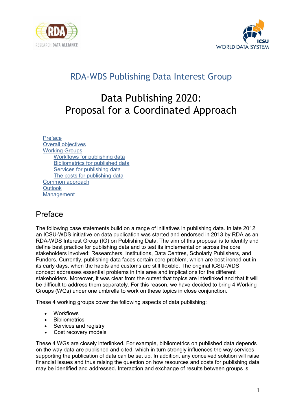 Data Publishing 2020: Proposal for a Coordinated Approach