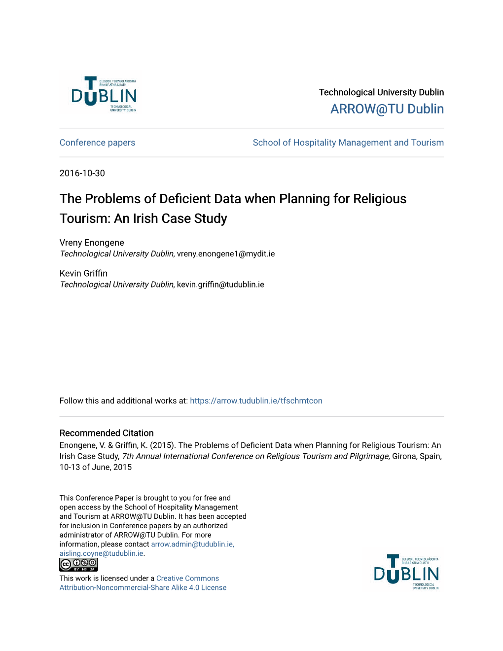 The Problems of Deficient Data When Planning for Religious Tourism: an Irish Case Study
