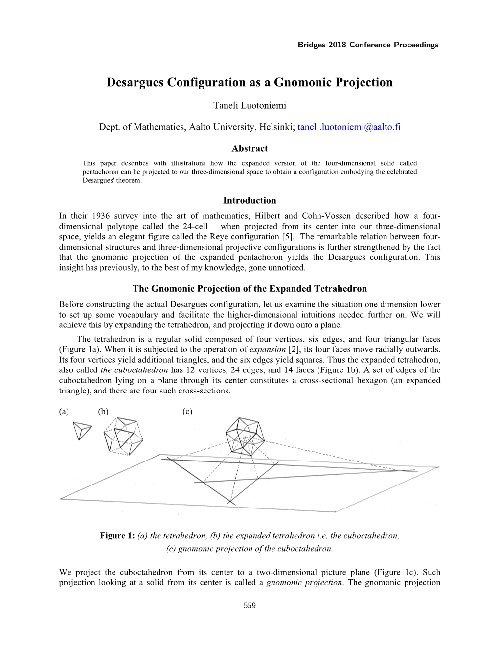 Desargues Configuration As a Gnomonic Projection