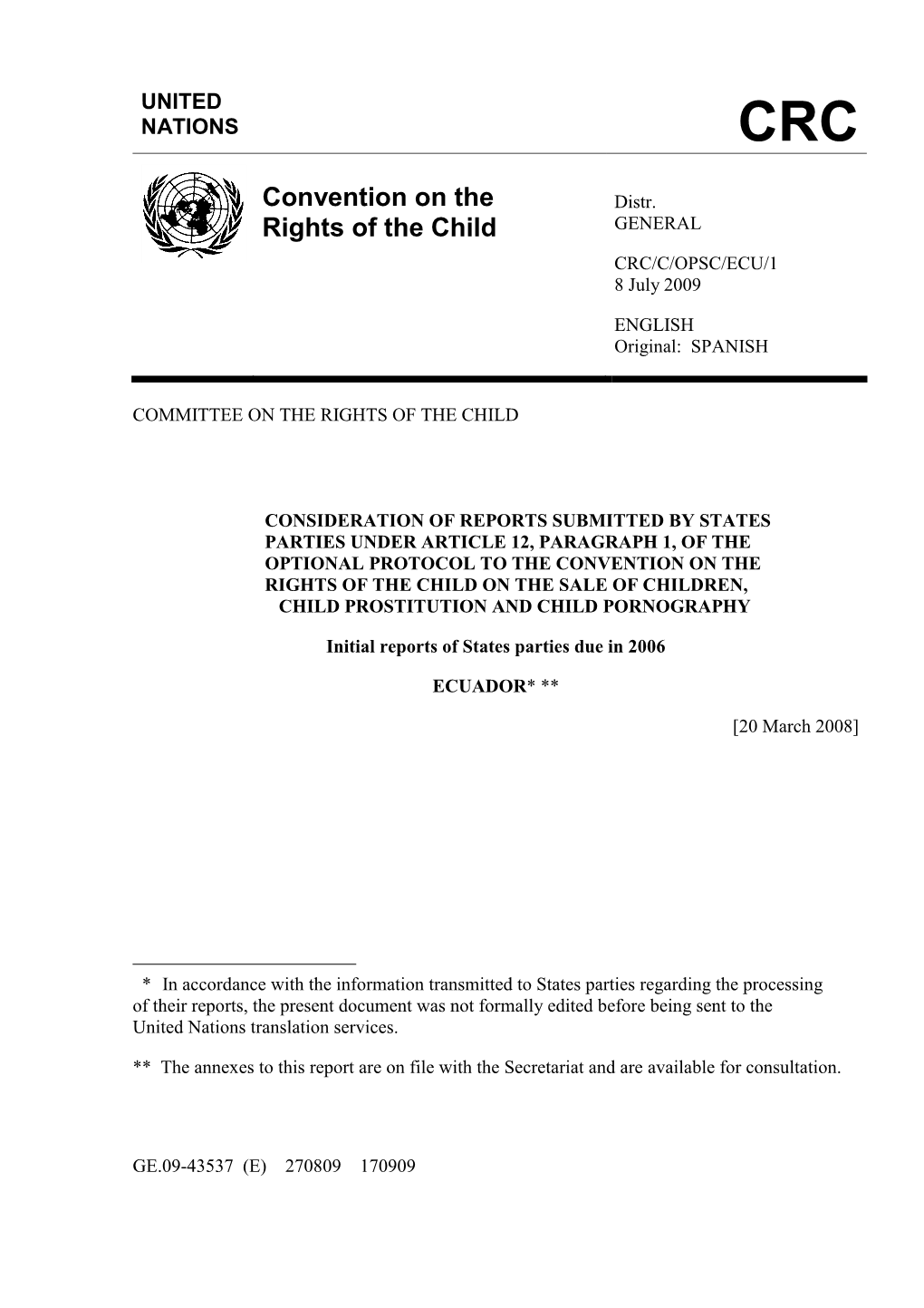 Convention on the Rights of the Child on the Sale of Children, Child Prostitution and Child Pornography