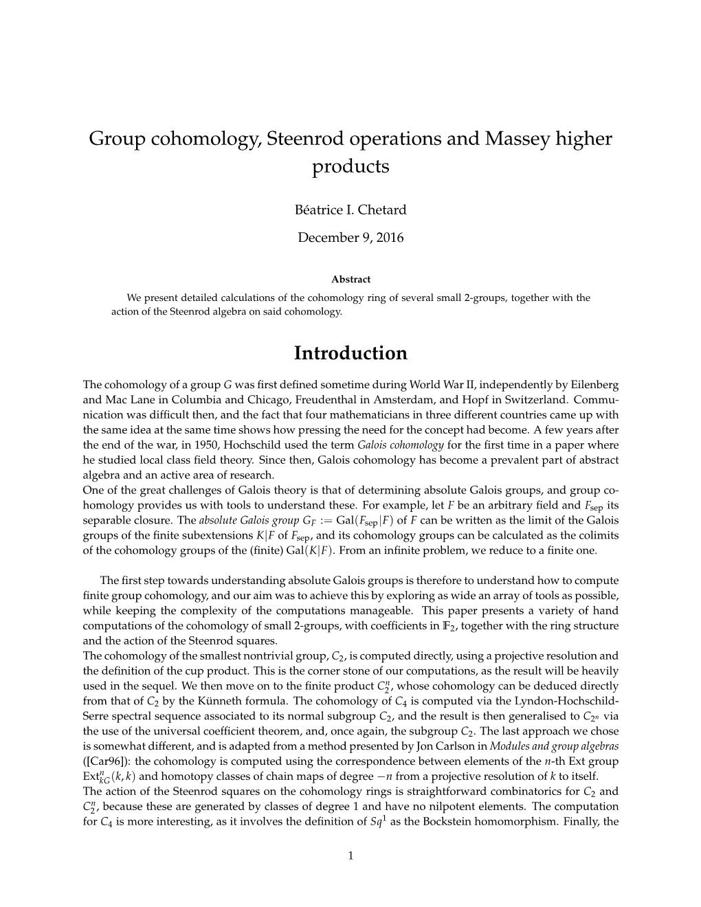 Group Cohomology, Steenrod Operations and Massey Higher Products