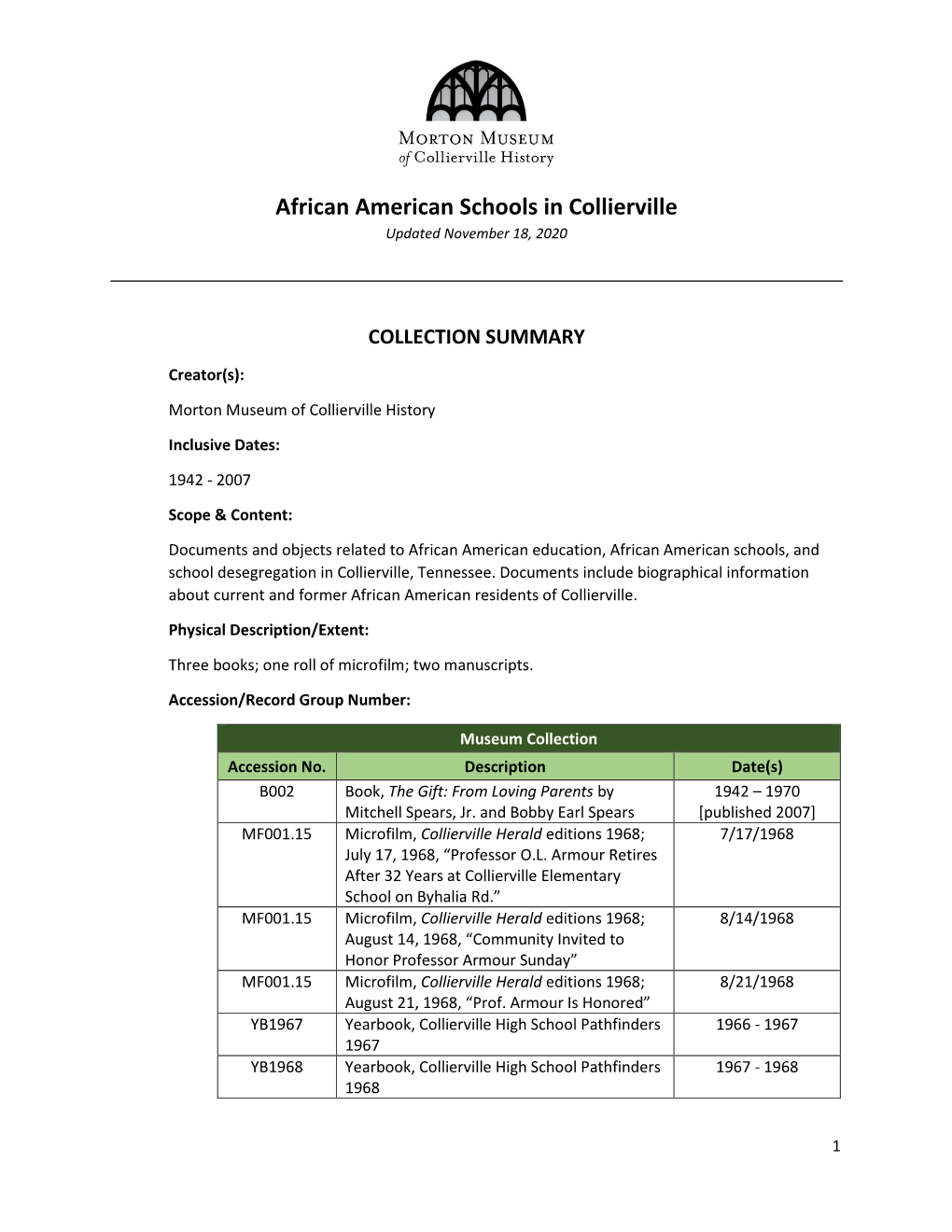 African American Schools in Collierville Updated November 18, 2020