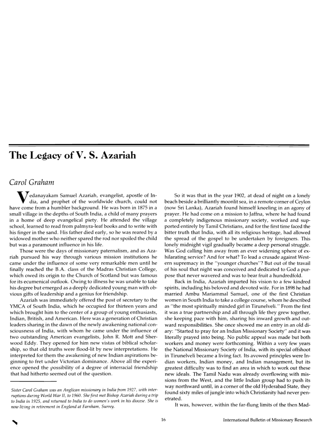 The Legacy Ofv. S. Azariah