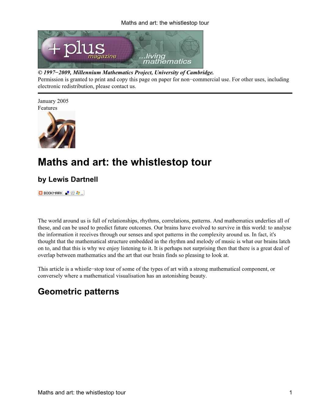 Maths and Art: the Whistlestop Tour