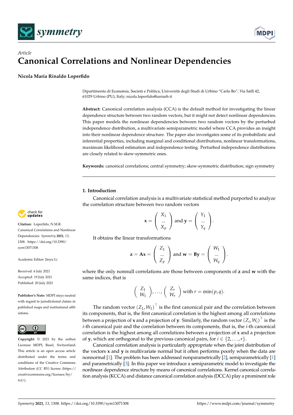 Canonical Correlations and Nonlinear Dependencies