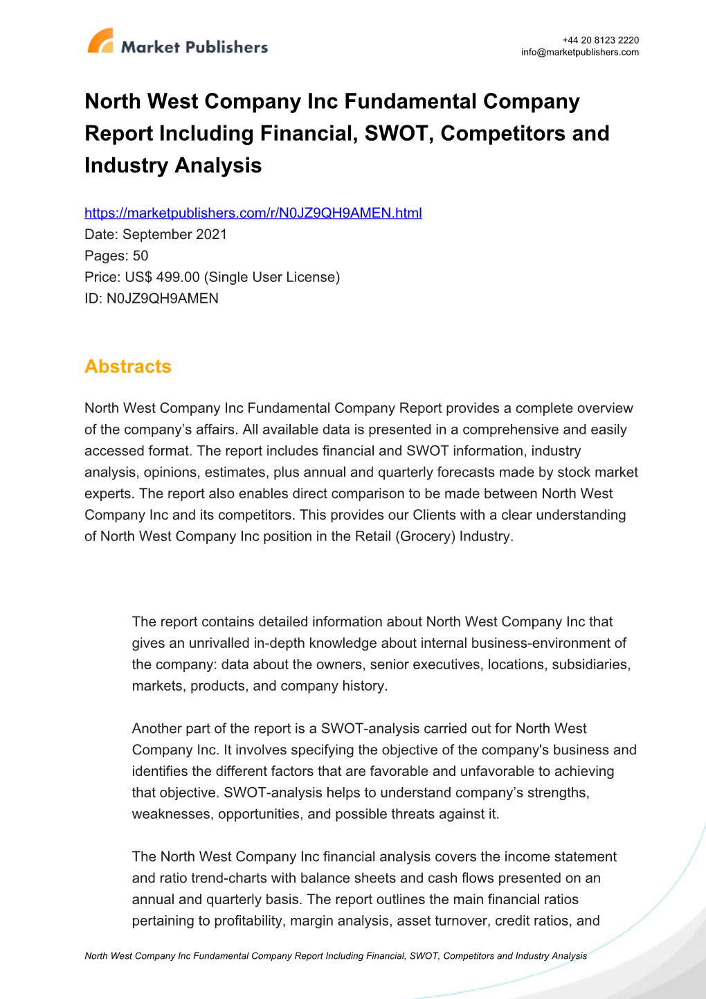 North West Company Inc Fundamental Company Report