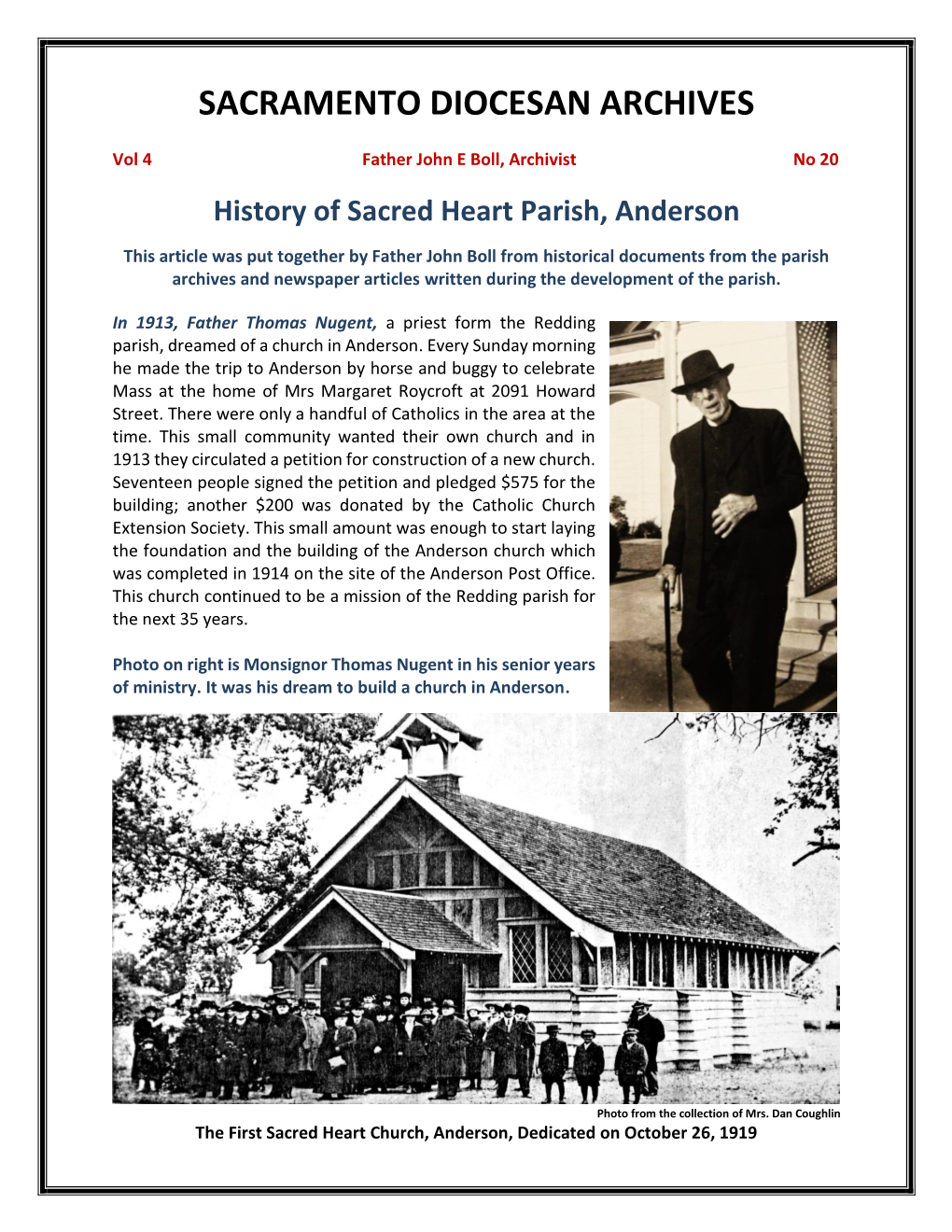 History of Sacred Heart Parish, Anderson