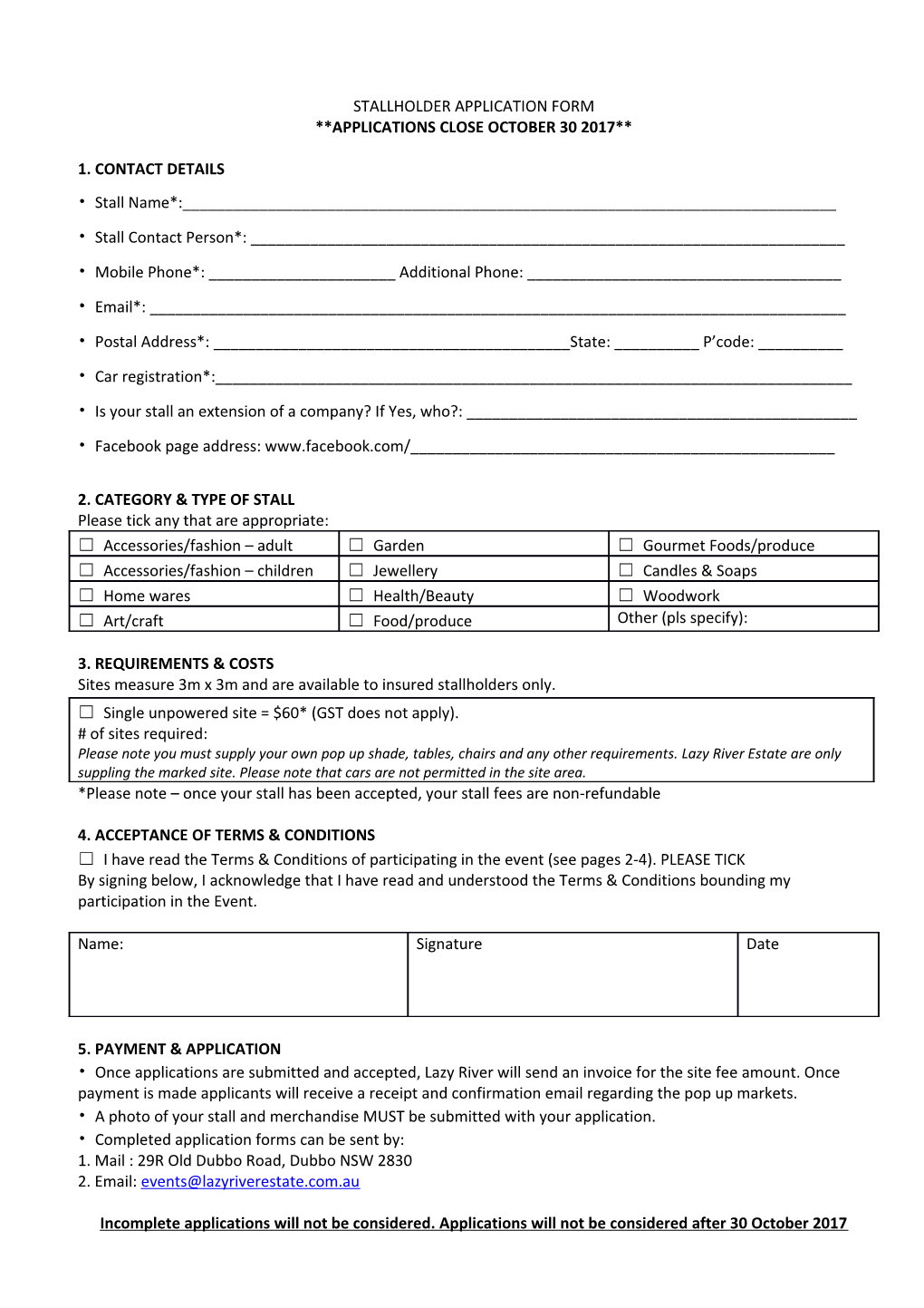 Stallholder Application Form