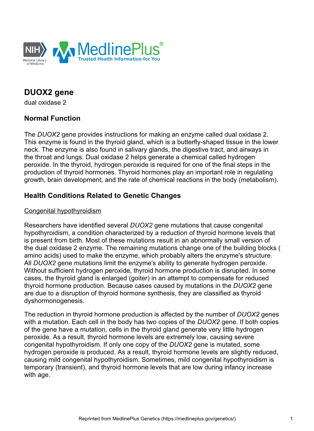 DUOX2 Gene Dual Oxidase 2