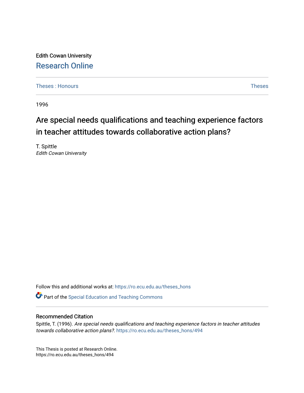 Are Special Needs Qualifications and Teaching Experience Factors in Teacher Attitudes Towards Collaborative Action Plans?